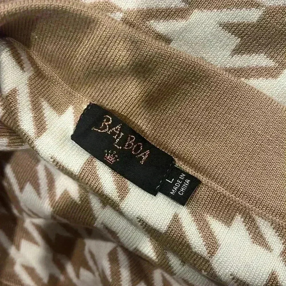 BOUTIQUE SET houndstooth cream white bodycon skirt collared blouse - Picture 4 of 5